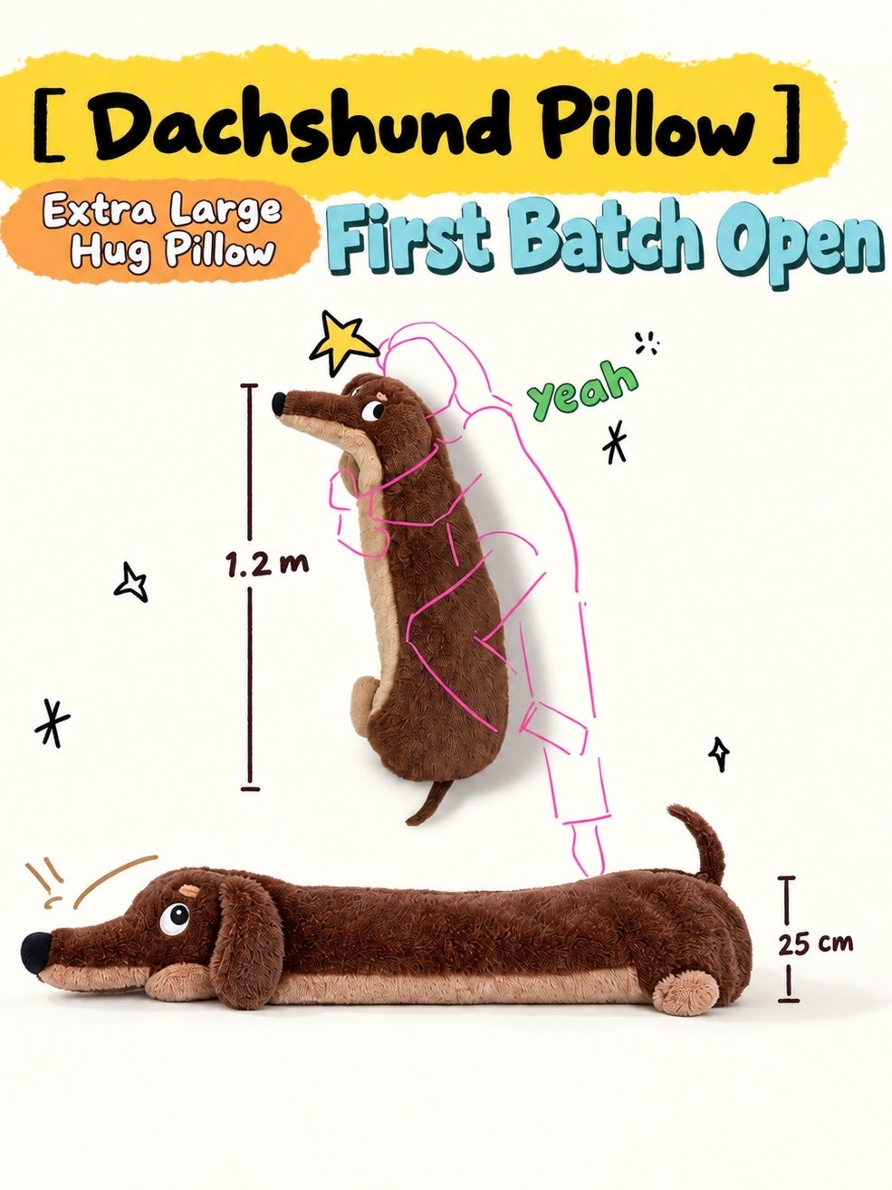 Oversized Dachshund Body Pillow – 120 cm