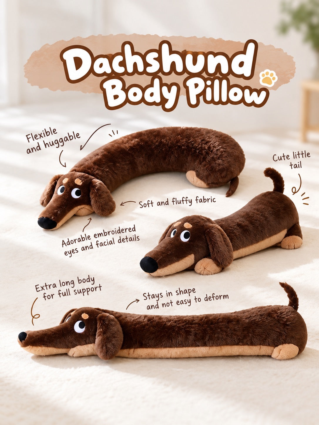 Oversized Dachshund Body Pillow – 120 cm