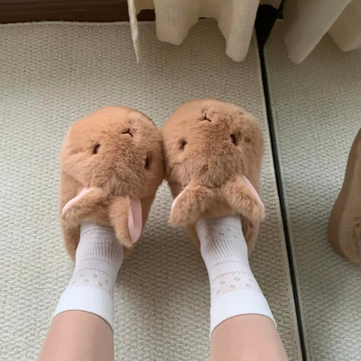 Fluffy Bunny Platform Slippers